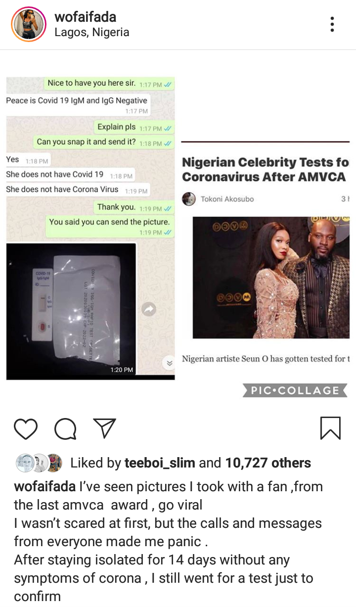 Coronavirus: Wofai fada tests Negative after contact with infected Man at the AMVCA 4