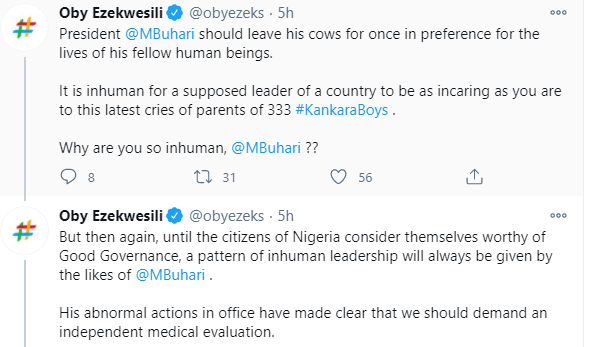 President Buhari should leave his cows for once in preference for the lives of his fellow human beings - Oby Ezekwesili 31