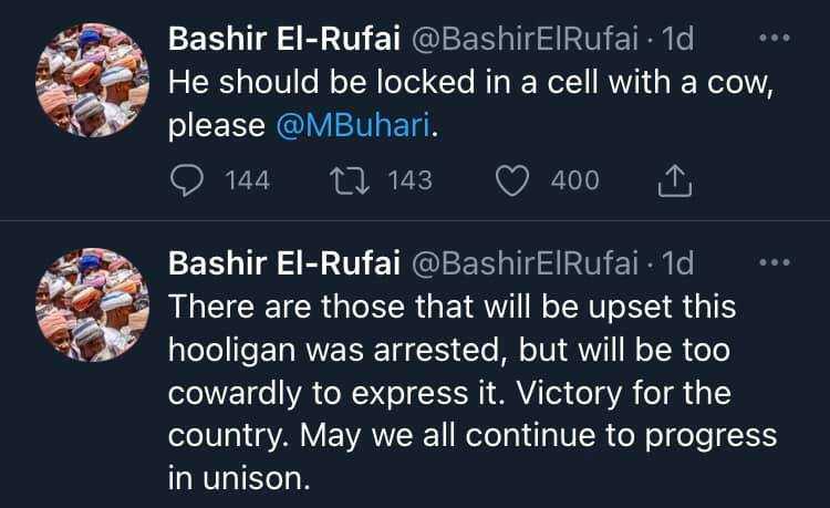 "He should be locked up in a cell with a cow" - Bashir El-Rufai writes after Nnamdi Kanu's arrest 4 "He should be locked up in a cell with a cow" - Bashir El-Rufai writes after Nnamdi Kanu's arrest 4