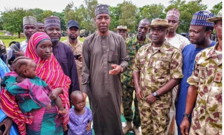 Gov Zulum receives another Chibok schoolgirl, Hassana Adamu with her two kids 3