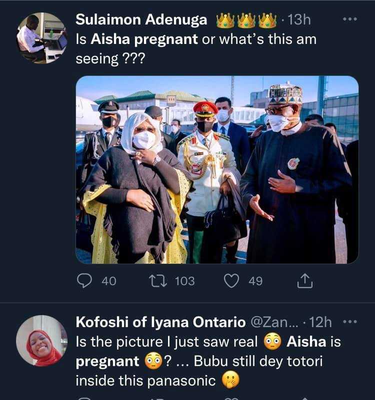 Nigerians ask 'if Aisha Buhari is pregnant' in reaction to new photos 9