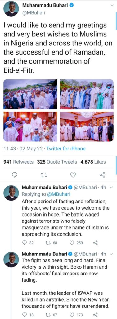 Insecurity: The fight has been long and hard, victory is within sight - Buhari tweets for the first time since Twitter ban 10