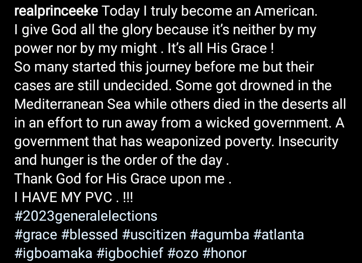 I have my PVC - Actor, Prince Eke says as he becomes an American citizen 4