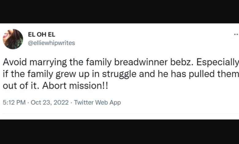 Avoid marrying the breadwinner in any family — Twitter user tells women 1