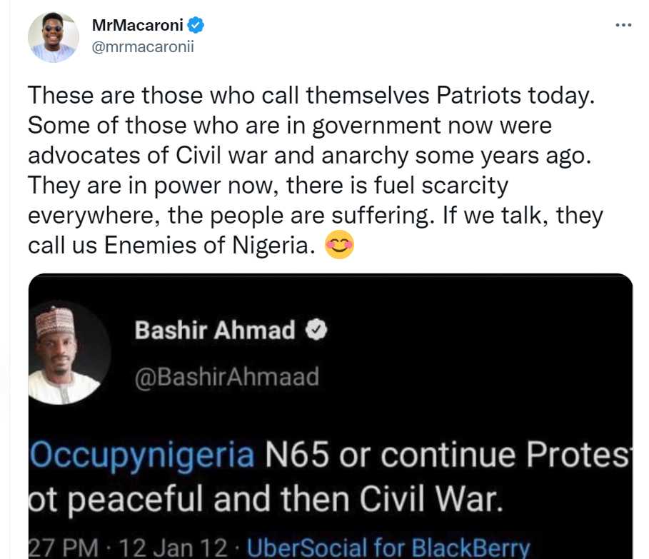 Some of those who are in government today and call themselves patriots were once advocates of civil war and anarchy - Mr Macaroni calls out Bashir Ahmed 4