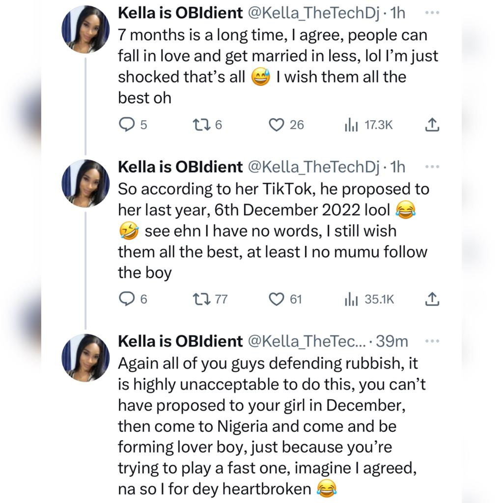 Nigerian lady shares story of man who got engaged in December 2022 but was asking her out in January this year 7