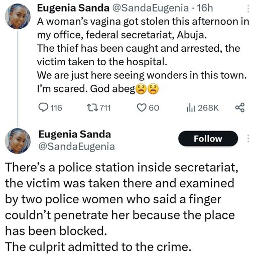 Woman's genital stolen in Abuja, Police arrest culprit 4