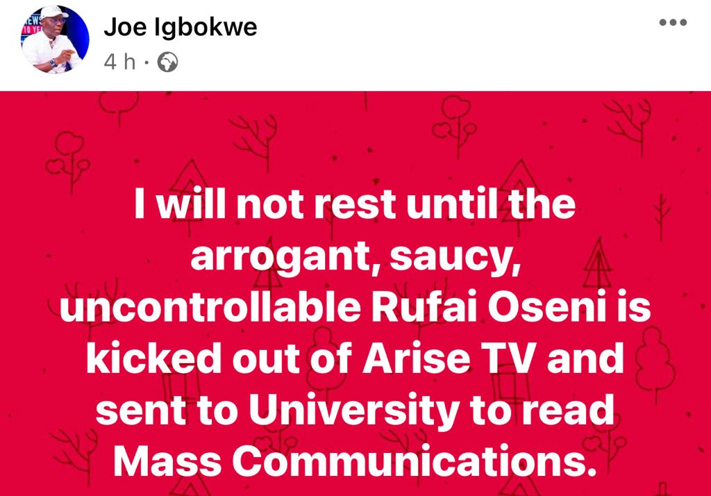 I will not rest until Rufai Oseni is kicked out of Arise TV - APC chieftain, Joe Igbokwe  4