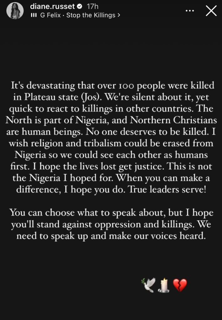 We are silent about the killings in Plateau yet quick to react to killings in other countries - Reality TV star, Diane Russett laments 4