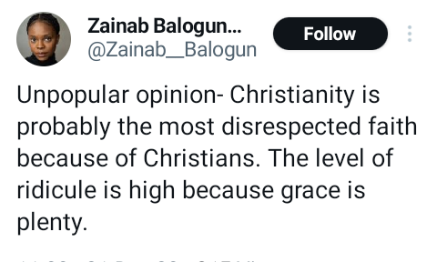 “Christianity is probably the most disrespected faith because of Christians” - Actress, Zainab Balogun 8