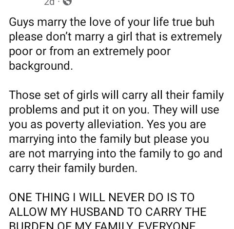 Guys marry the love of your life true, don’t marry a girl that is extremely poor - Nigerian Woman says 3