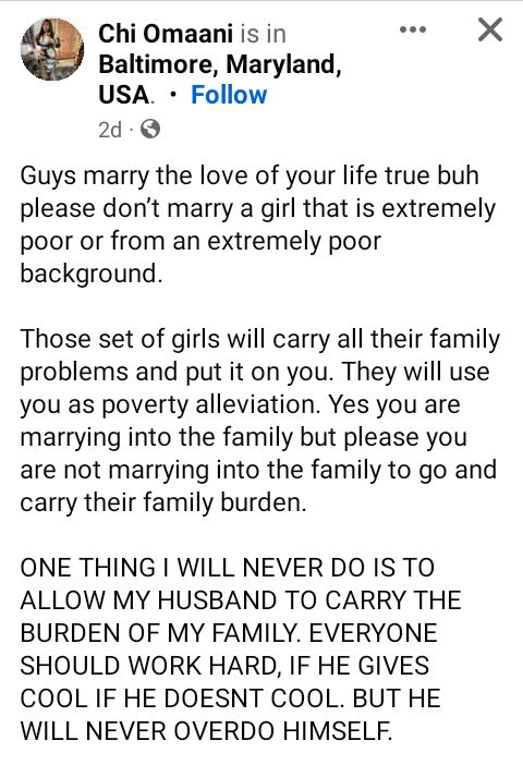 Guys marry the love of your life true, don’t marry a girl that is extremely poor - Nigerian Woman says 4