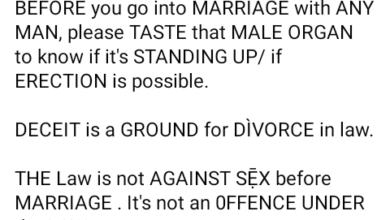 Photo of Before you go into marriage with any man, please taste the male organ to know if it’s standing up – Nigerian lawyer advises women