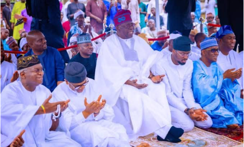 Photo of President Tinubu urges sacrifice as he observes Eid prayer in Lagos