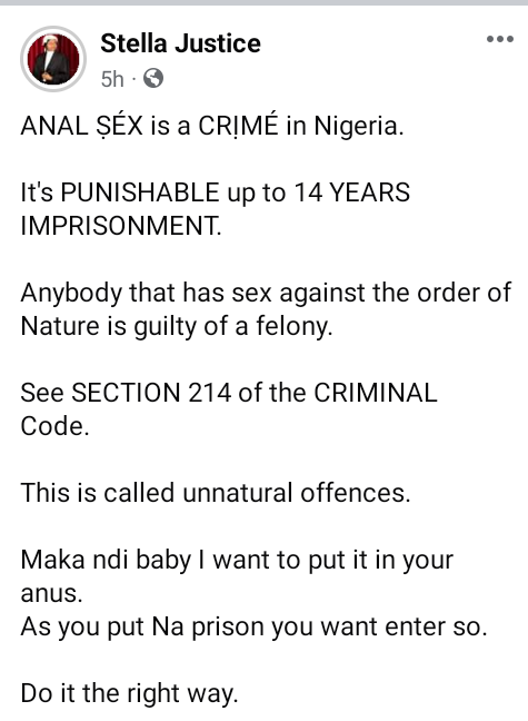 ''Anal Sex is a crime in Nigeria. It is punishable up to 14 years imprisonment''- Nigerian lawyer says 4