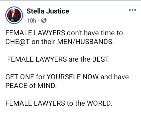 Female lawyers don't have time to cheat on their husbands - Female lawyer says 3