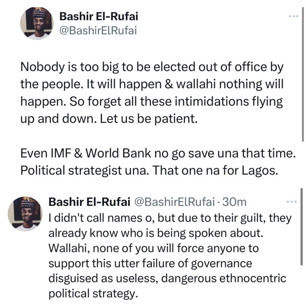 ‘’Nobody is too big to be elected out of office by the people. It will happen and Wallahi nothing will happen''- Bashir El-Rufai speaks on rift between his father and President Tinubu 7