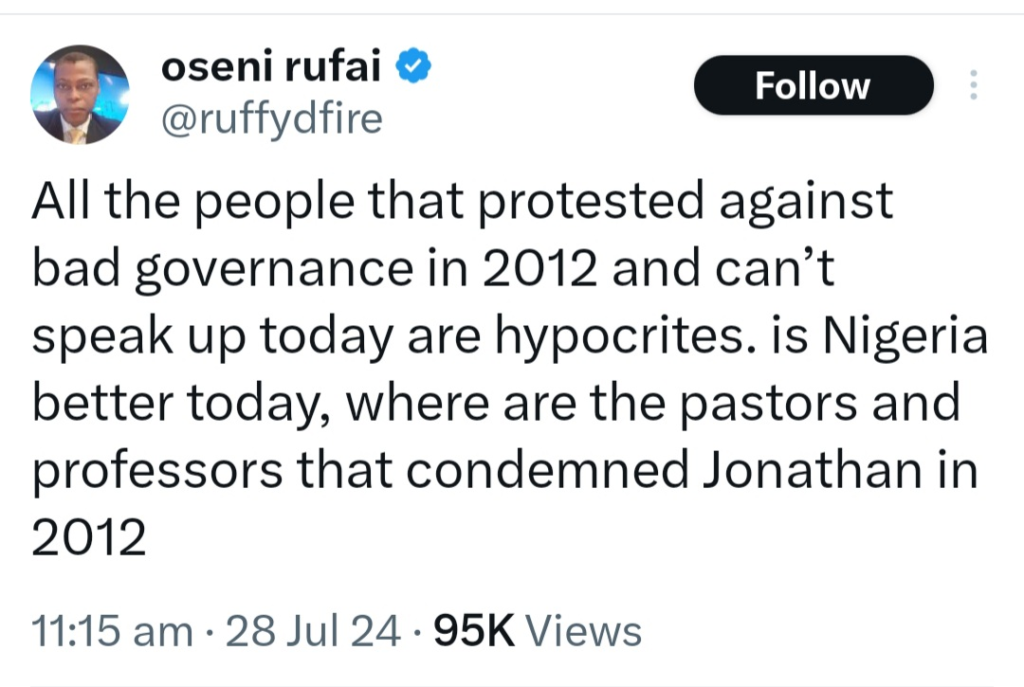 ''All the people that protested against bad governance in 2012 and can't speak up today are hypocrites'' - Rufai Oseni calls out pastors and professors that condemned Jonathan 4