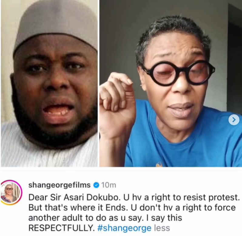 You have a right to resist protest, you don't have a right to force another adult to do as you say - Actress Shan George tells Asari Dokubo 4