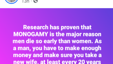 Photo of “Research has proven that monogamy is the major reason men die earlier than women” – Nigerian man claims