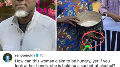 Photo of ”She has no money to buy food, but has funds to purchase alcoholic beverage” – Reno Omokri reacts to trending photo of woman holding an empty pot at the Lagos protest ground