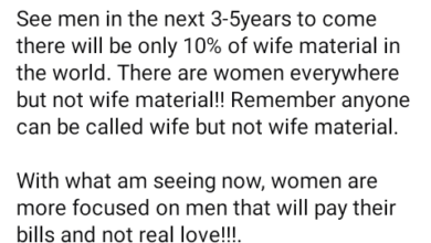 Photo of “In the next 3-5 years there will be only 10% of wife material in the world” – Nigerian lady says as she addresses men