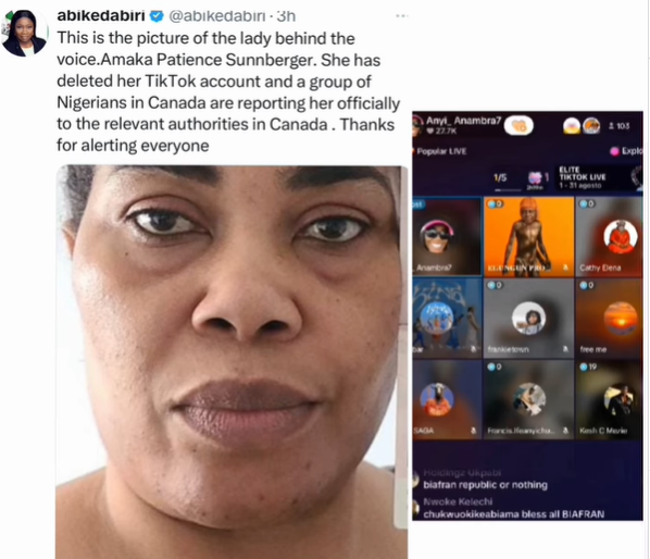 NIDCOM boss, Abike Dabiri-Erewa, releases photo of Nigerian woman in viral audio clip threatening to poison other Nigerians residing in Canada 4