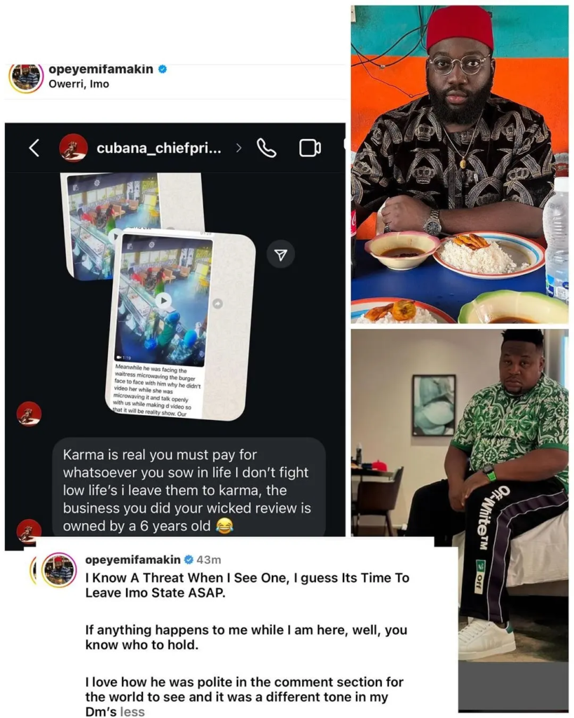 "If anything happens to me, you know who to hold" Food critic Opeyemi Famakin accuses Cubana Chief Priest of threatening him over review he made about his restaurant 6