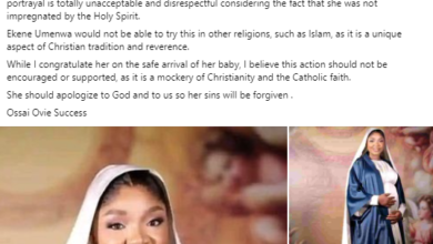 Photo of It is a mockery of Christianity and the Catholic faith – Delta state gov’s aide knocks actress Ekene Umenwa over her Virgin Mary inspired maternity photos