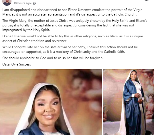 It is a mockery of Christianity and the Catholic faith - Delta state gov’s aide knocks actress Ekene Umenwa over her Virgin Mary inspired maternity photos 3