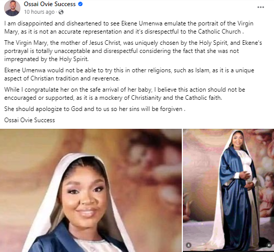 It is a mockery of Christianity and the Catholic faith - Delta state gov’s aide knocks actress Ekene Umenwa over her Virgin Mary inspired maternity photos 4