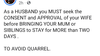 Photo of As a husband, you must seek the consent of your wife before bringing your mother or siblings to stay for more than two days – Nigerian lawyer says