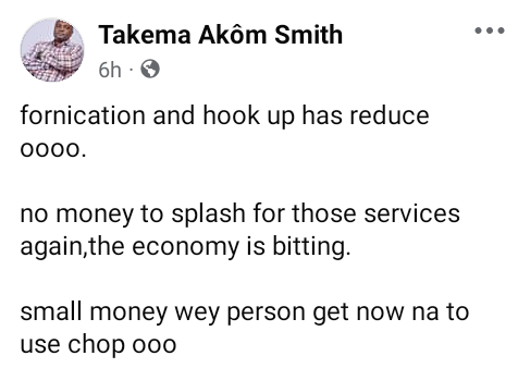 Fornication and hookup don reduce, no money to splash for those services again - Nigerian man says 3