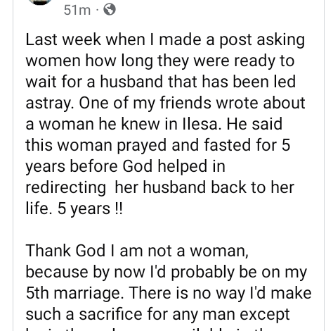 Thank God I am not a woman, I'd probably be on my 5th marriage - Nigerian man says after slamming Nigerian women for the sacrifices they make for their 'rubbish' husbands 3