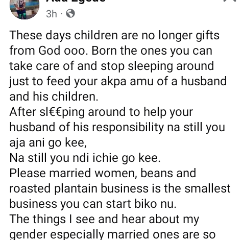 Stop sleeping around to feed your jobless husbands - Nigerian woman advises married women 3