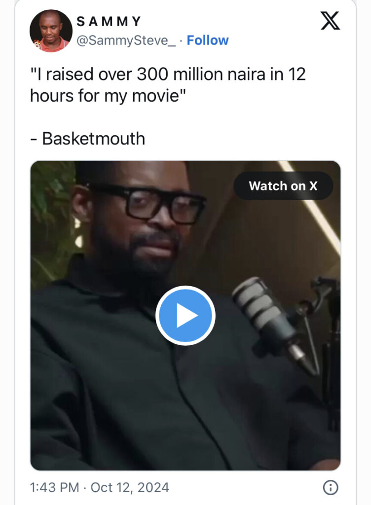 I raised 300M in 12 hours for my movie – Basketmouth reveals 4