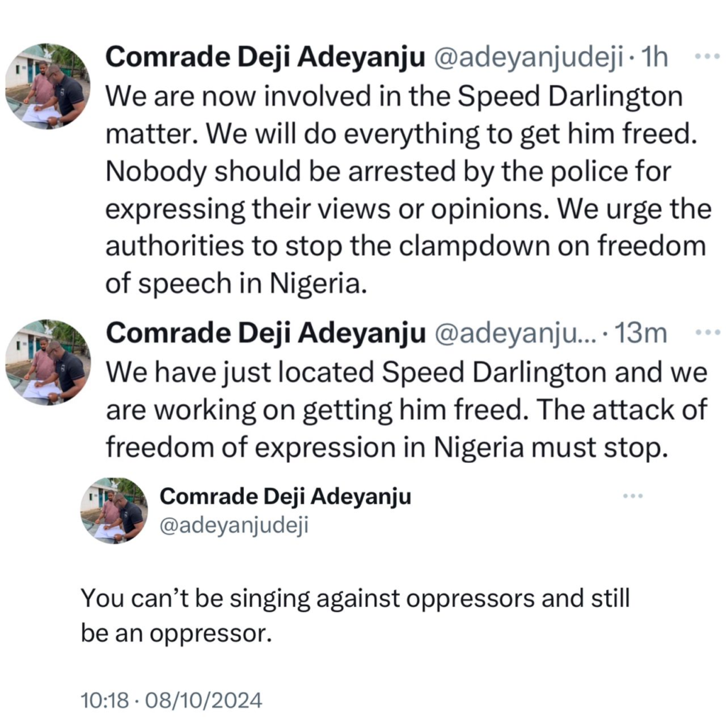 You can't be singing against oppressors and still be an oppressor - Deji Adeyanju says, confirms Speed Darlington's arrest 4