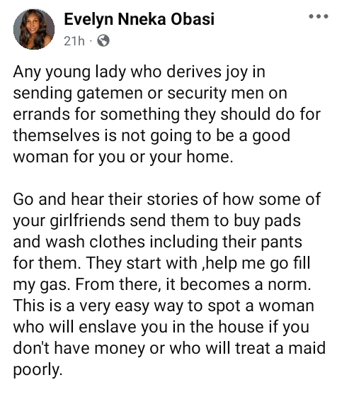 Any lady who derives joy in sending gatemen on errands is not going to be a good woman for you or your home - Nigerian OAP tells men 4