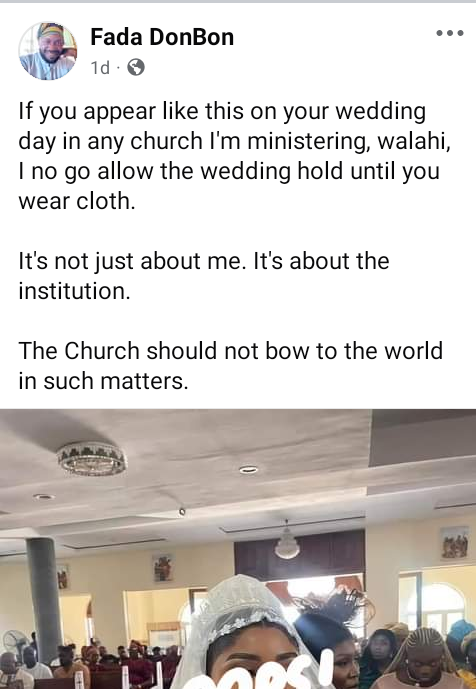 (photo)If you appear like this on your wedding day in any church I am ministering, I won't allow the ceremony to hold - Nigerian Catholic priest warns 8