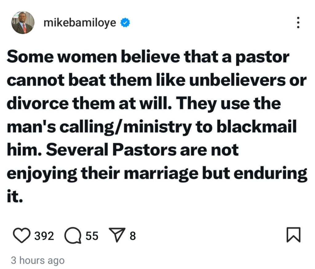 Some women believe that a pastor cannot beat them like unbelievers or divorce them at will - Cleric, Mike Bamiloye 4