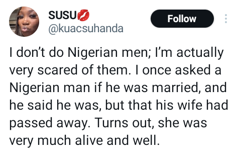 I'm scared of Nigerian men - US Lady narrates how a Nigerian man told her his wife had died but she was very much alive and well 3