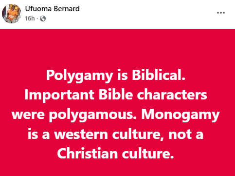 Polygamy is biblical, Monogamy is not a christian culture - Nigerian cleric says 3