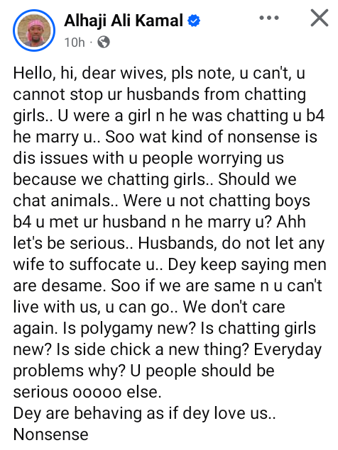 You cannot stop your husbands from chatting with girls - Married man berates wives 4