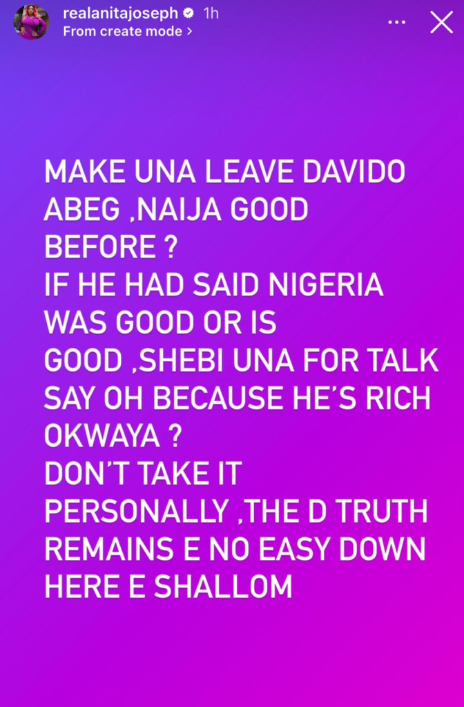 If he had said the Nigerian economy was good, You all would have said it is because he is rich - Actress, Anita Joseph slams Davido's critics 4