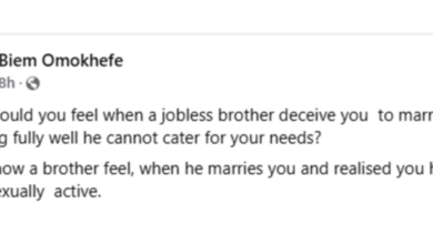 Photo of The way you feel when a jobless man deceives you to marry him is how a brother feels when he marries you and realised you have been sexually active – Nigerian physician says