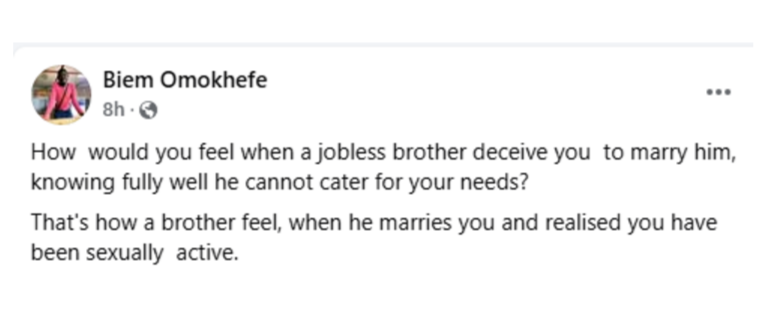 The way you feel when a jobless man deceives you to marry him is how a brother feels when he marries you and realised you have been sexually active - Nigerian physician says 3