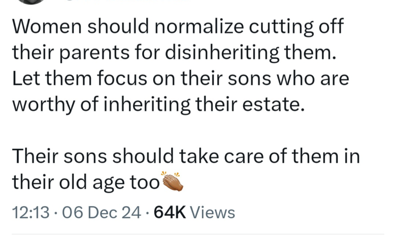 "Women should normalise cutting off their parents for disinheriting them" Lady urges women to refuse to take care of their parents in old age if they will their properties to only the sons 5