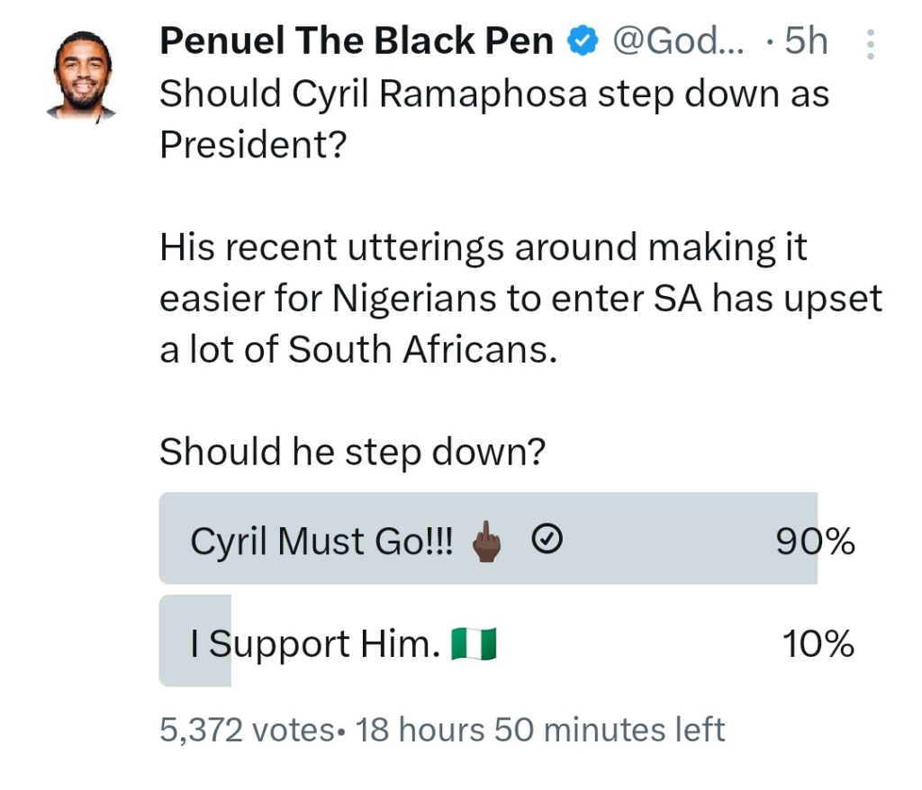 #Ramaphosamustgo trends as South Africans call for their President's resignation over 5-year visa policy for Nigerians 7