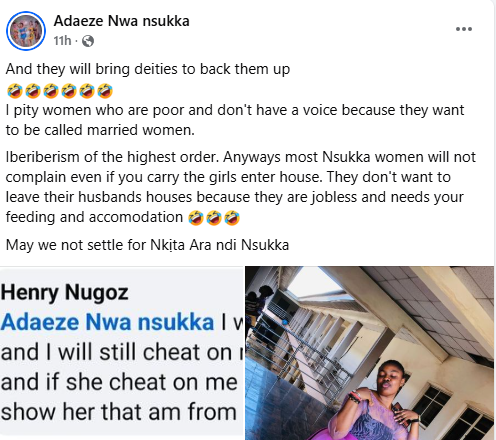 I will cheat on my wife and if she cheats on me, I will show her that I am from Nsukka - Nigerian man says 5 I will cheat on my wife and if she cheats on me, I will show her that I am from Nsukka - Nigerian man says 5