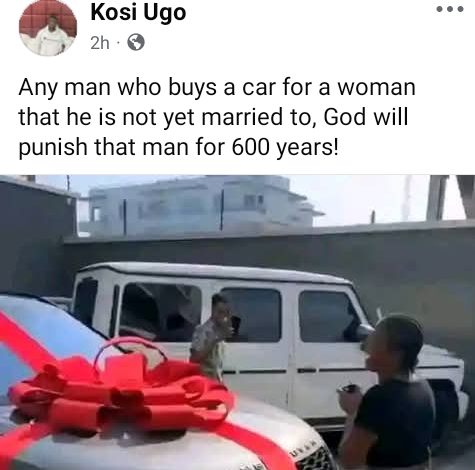 God will punish any man who buys a car for a woman that he is not yet married to - Nigerian man says 3